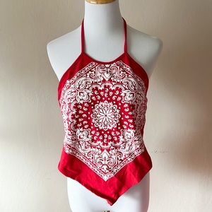 Red bandana tie back halter top. Size S